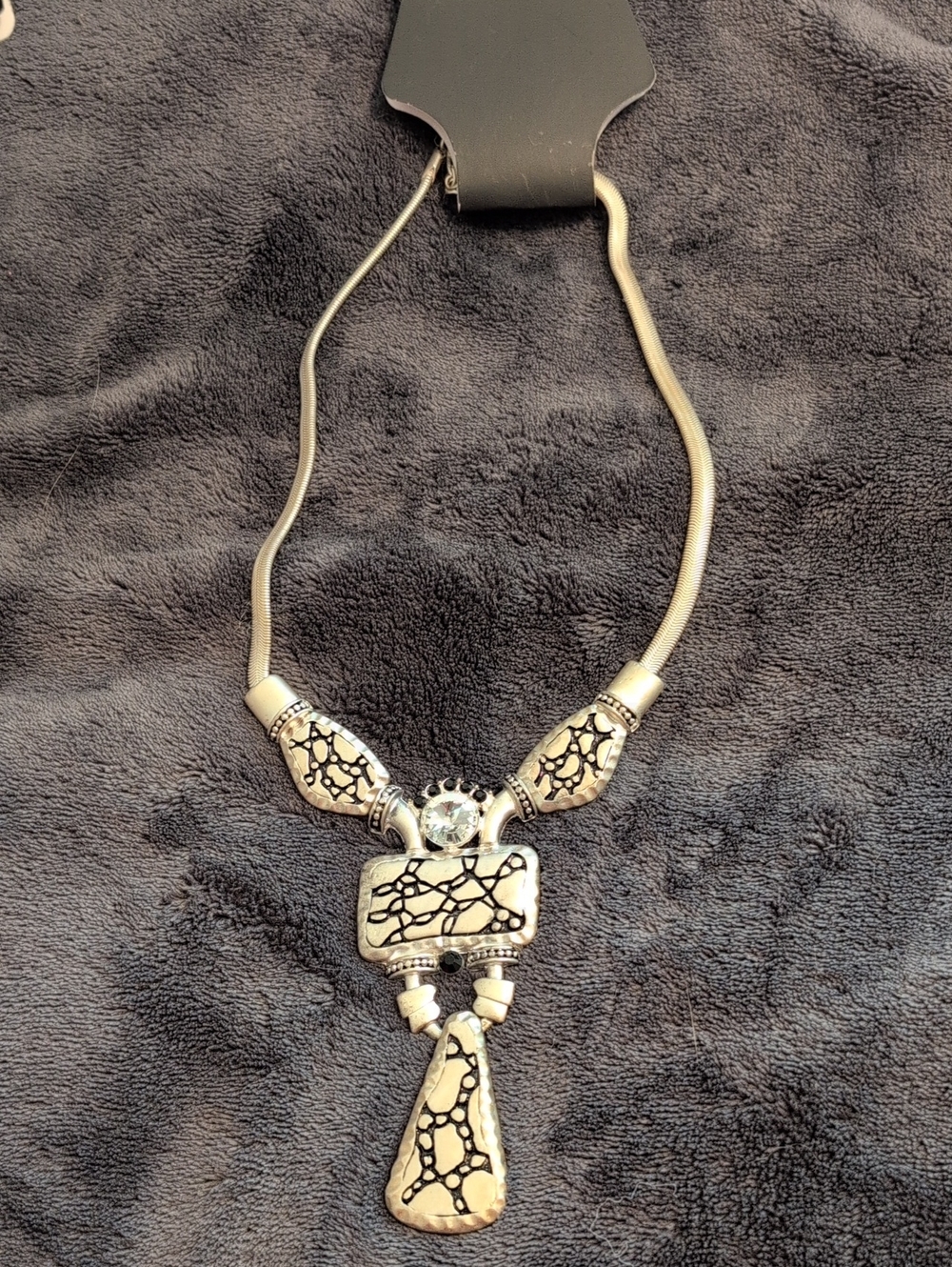 Silver-Tone Statement Pendant Necklace with Black Accent